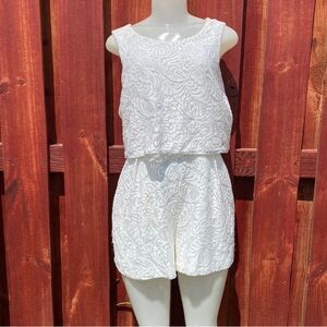 Icone White Lace Girls' Romper - Sleeveless Embroidered Two-Piece Look Size L
